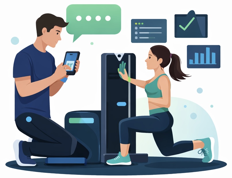 Client tracking workout progress on mobile